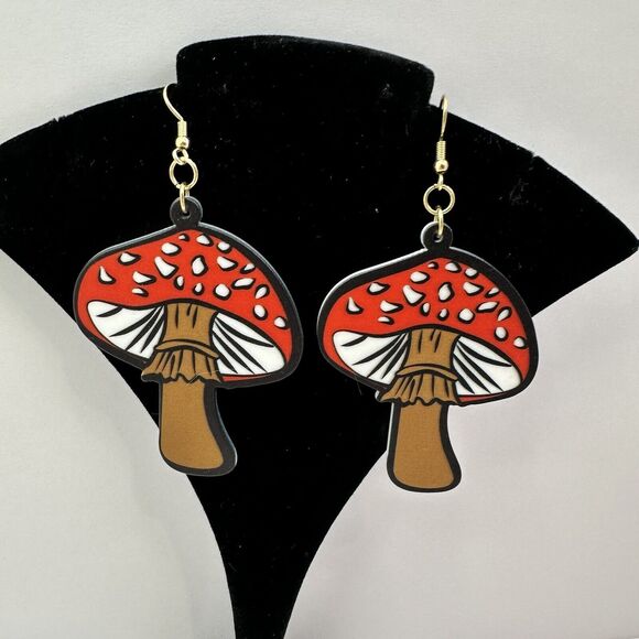 Mushroom‎ Earrings Funky Dangle Drop Earrings Novelty Statement Earrings - Picture 1 of 5
